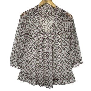 Fossil Pink & White Pleated Sheer Women's Blouse